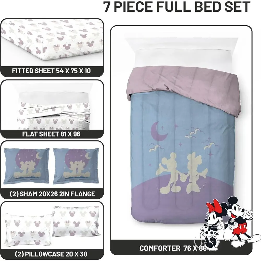 NEW Disney Mickey & Minnie Mouse 7 Pc Full Bedding Set Franco